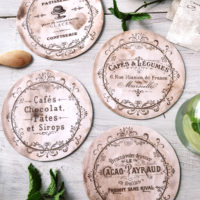 French upcycled CD Coasters