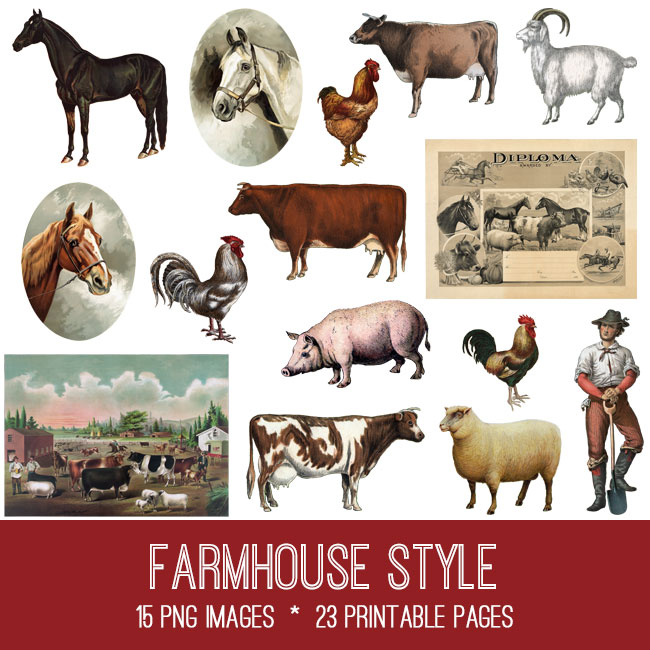Farm themed collage with farmer and animals
