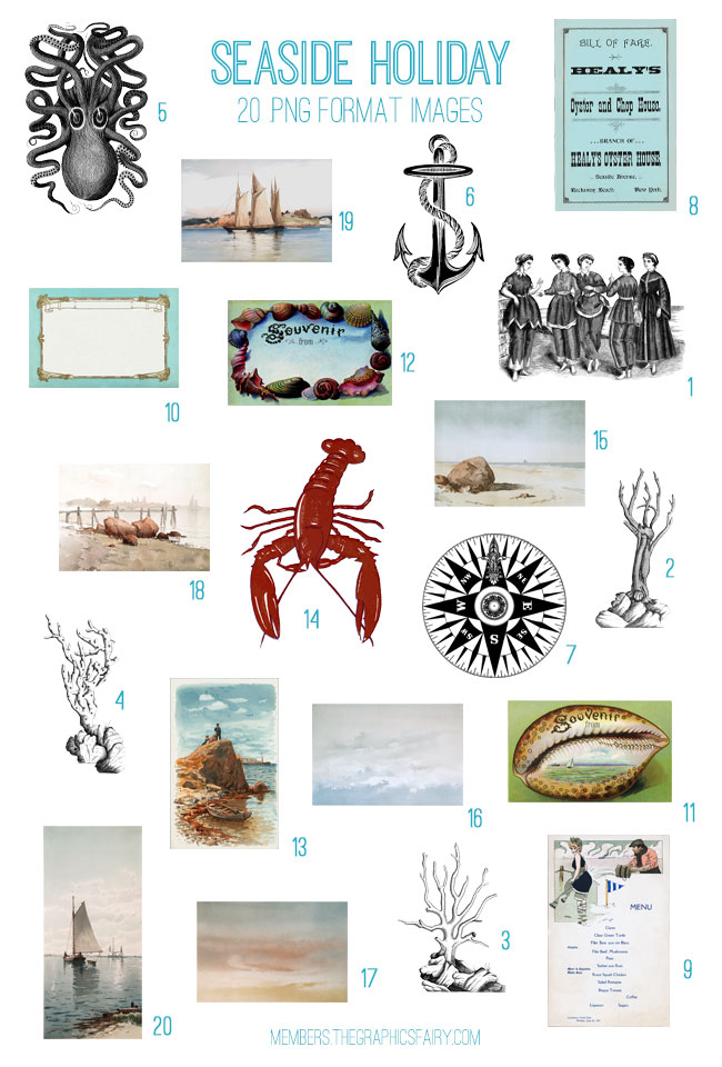 Ocean themed collage with Shells and Lobster