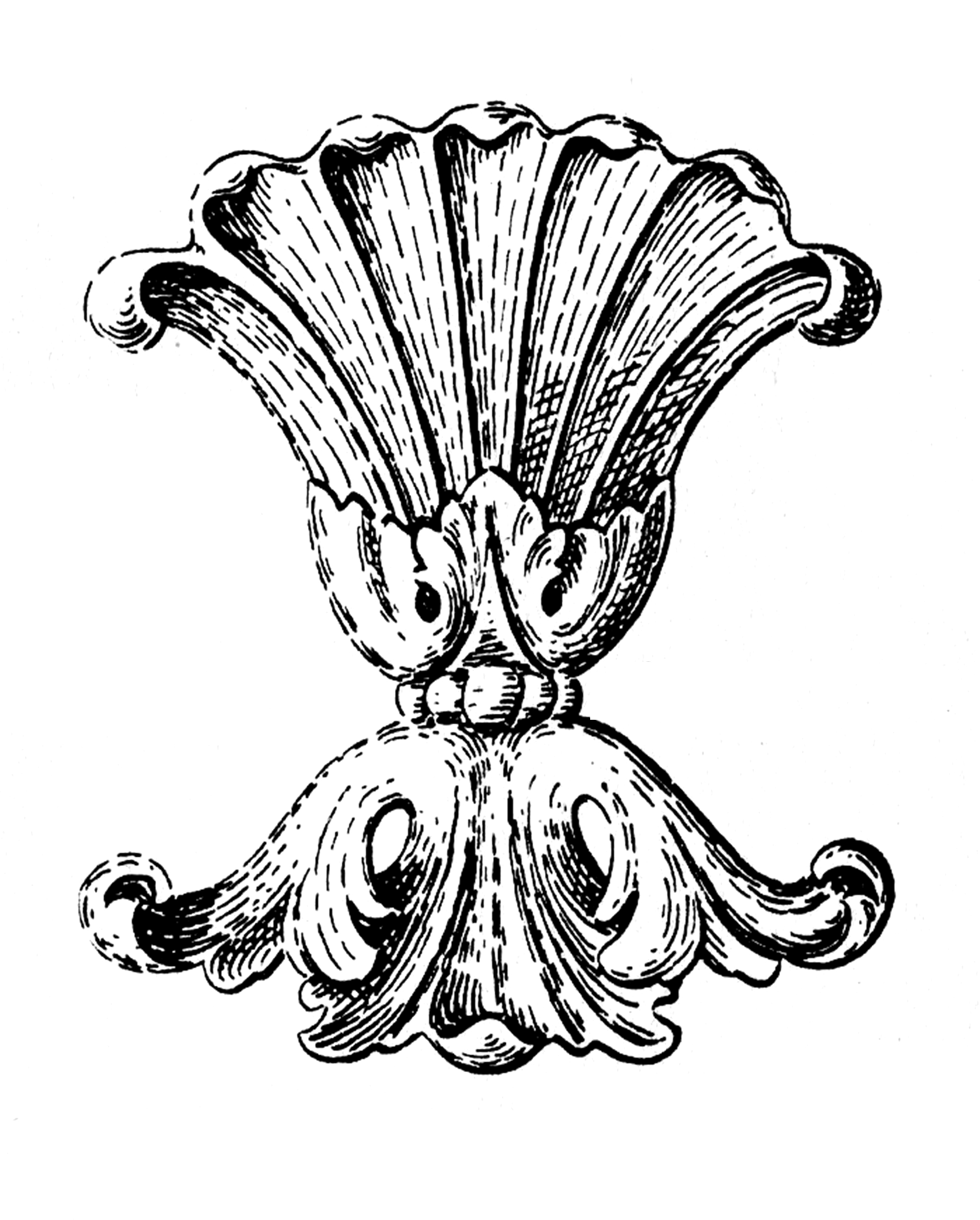 Old Palm and Shell Wood Carving Clipart