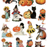 retro halloween collage with children and pumpkins