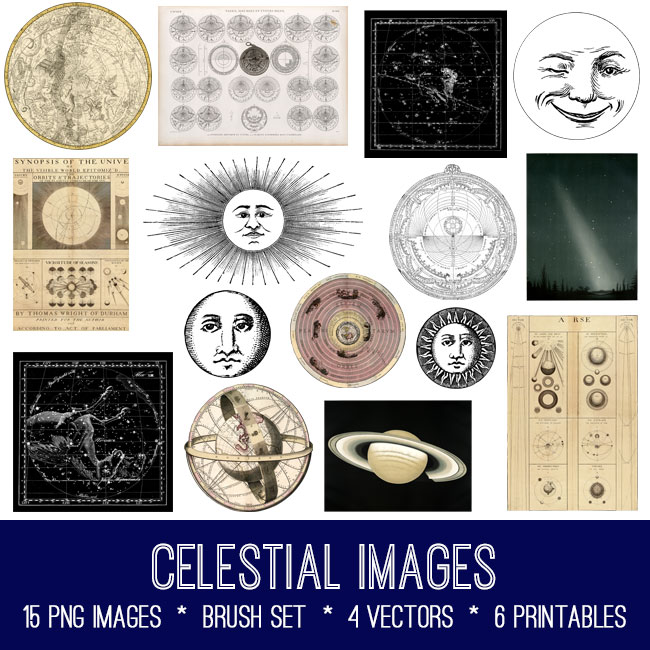 Celestial images with moons and planets collage