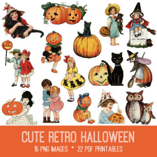 Cute Retro Halloween Image Kit! Graphics Fairy Premium - The Graphics Fairy