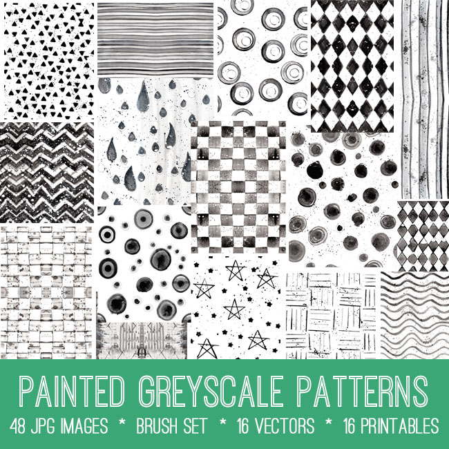 Painted Greyscale patterns collage