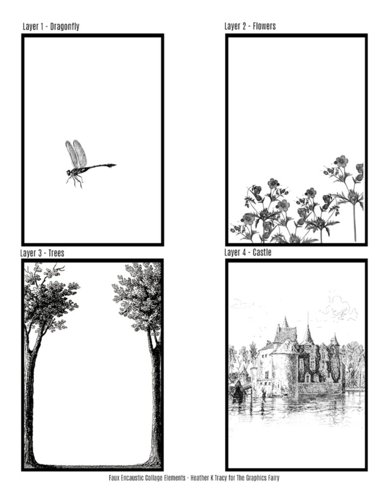 Printable with dragonfly and castle
