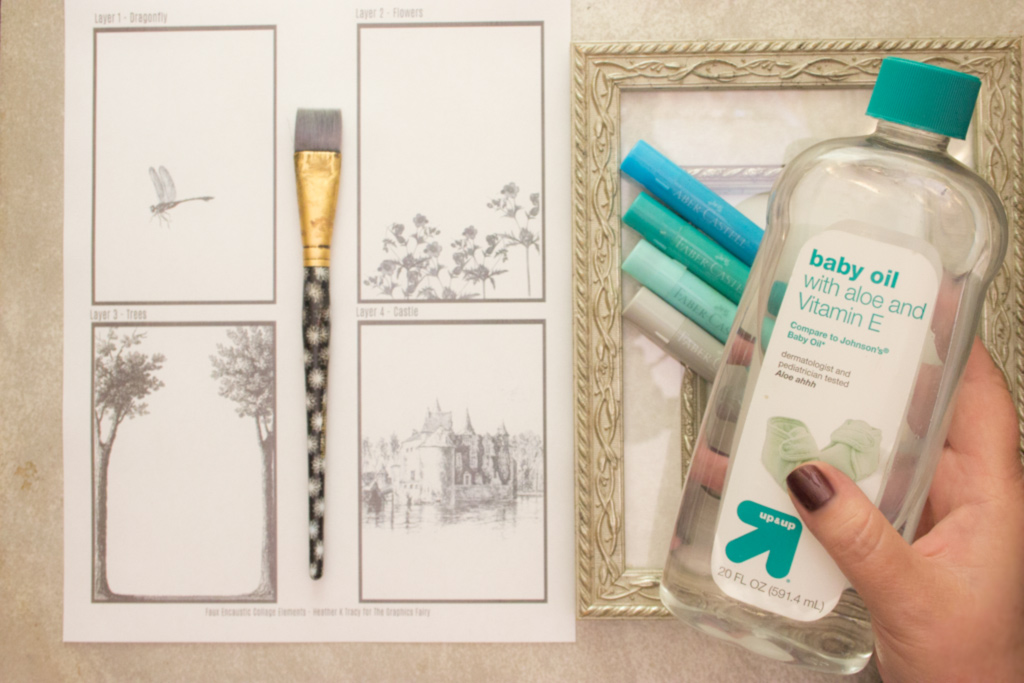 Printable with art supplies and baby oil