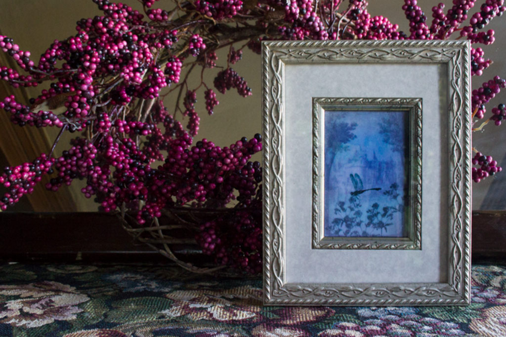 Framed Faux Encaustic Print with berry wreath