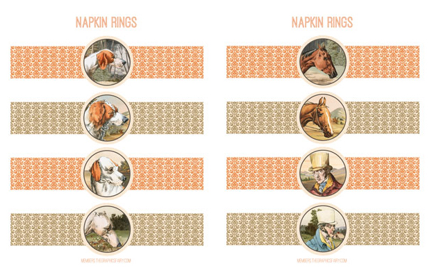 Dogs and Horses Hunt themed collage napkin rings