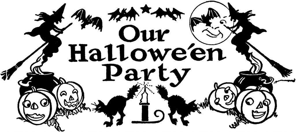 Halloween party image with bats and cats