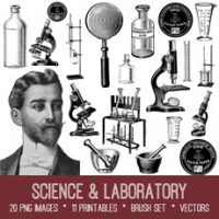 Science Collage with man and lab instruments