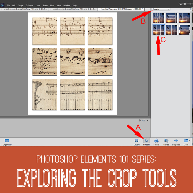 crop tools with sheet music