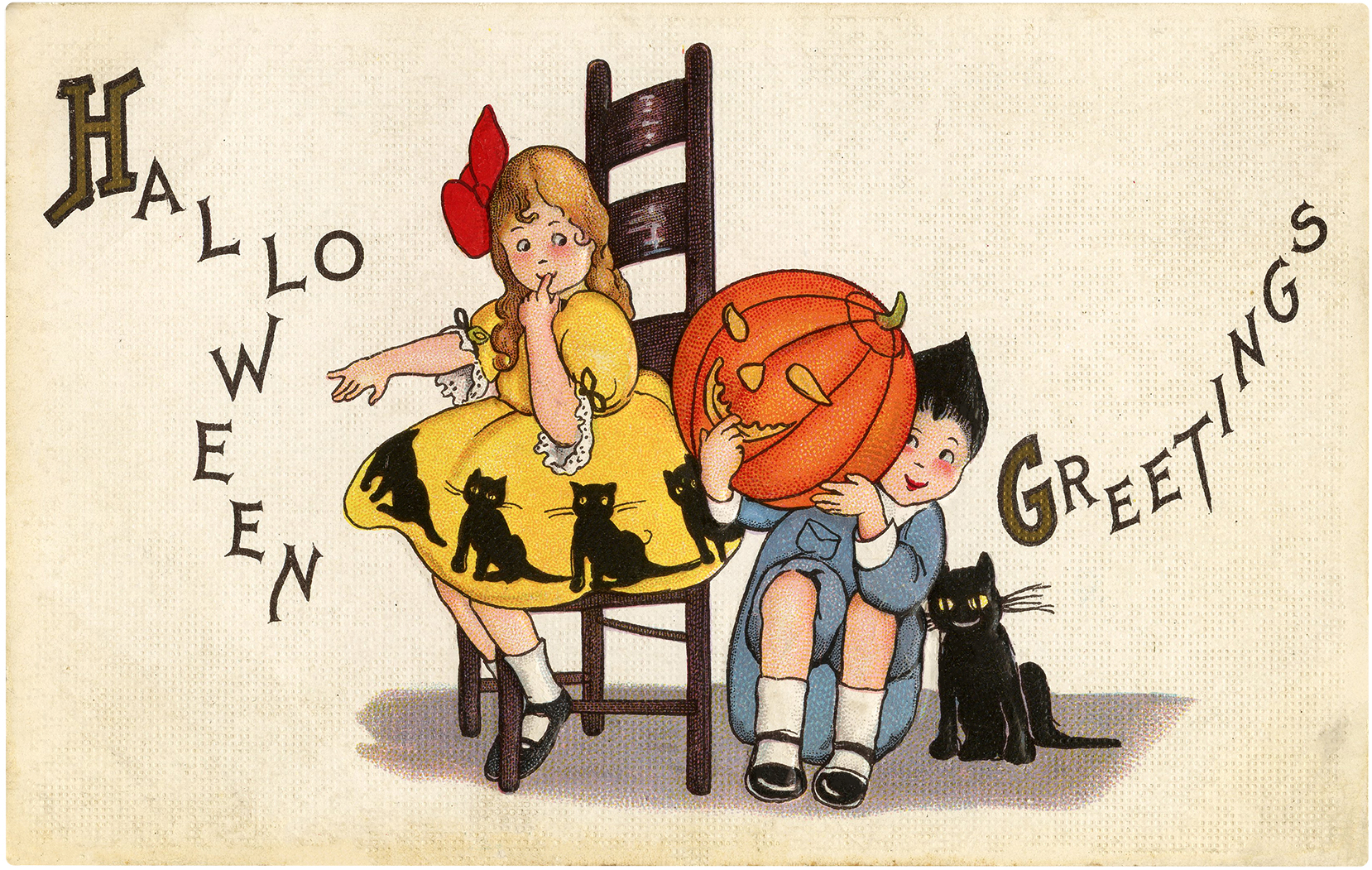 Vintage Halloween Greeting With Children Post Card The Graphics Fairy   October GraphicsFairy001 02 