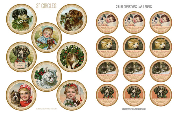 Circles Christmas Dogs and Cats Collage