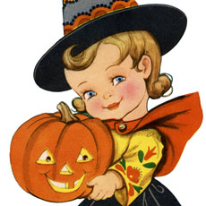 Halloween Black Cat Kitten Witch Hat Pumpkin Leaves Halloween Greeting Card NEW