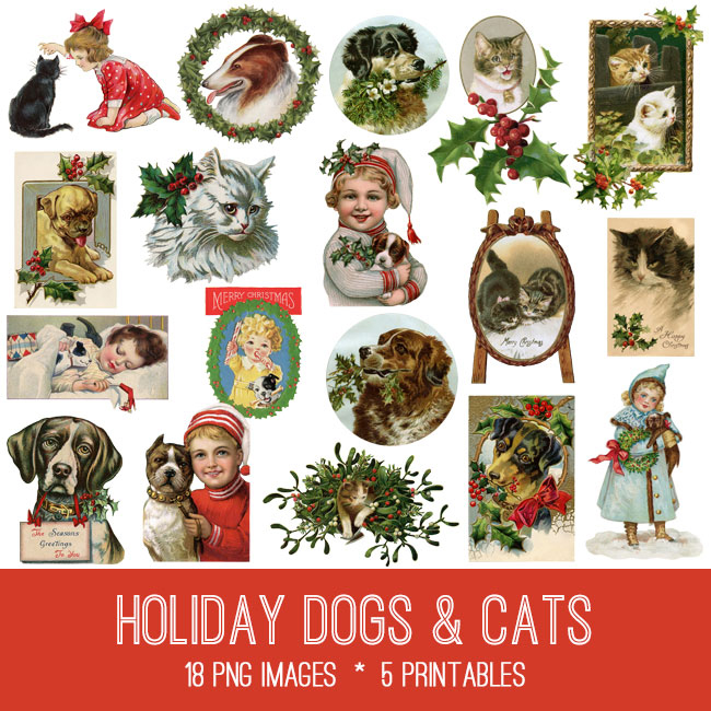 Christmas Dogs and Cats Collage
