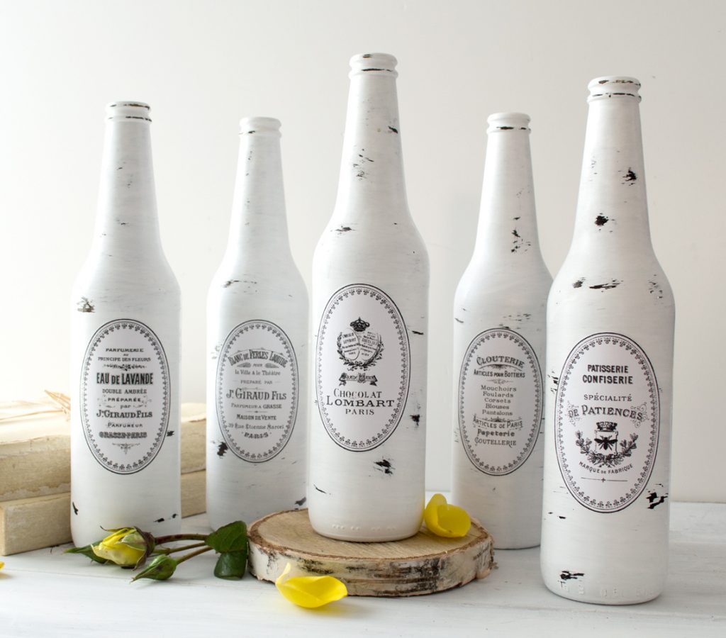 DIY Painted and Distressed French Bottles project + free printable