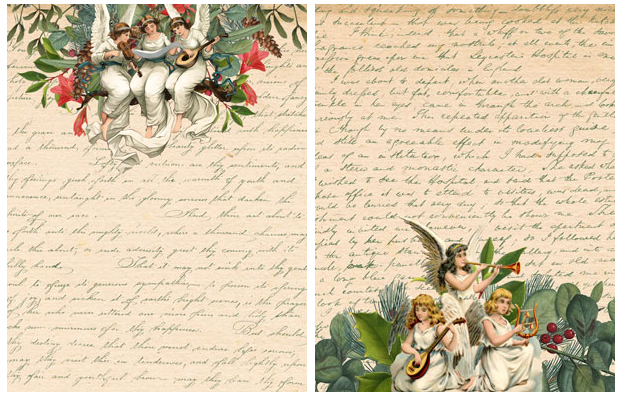 script ephemera collage with angels