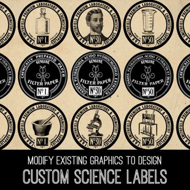 Science and laboratory collage with man and microscopes labels