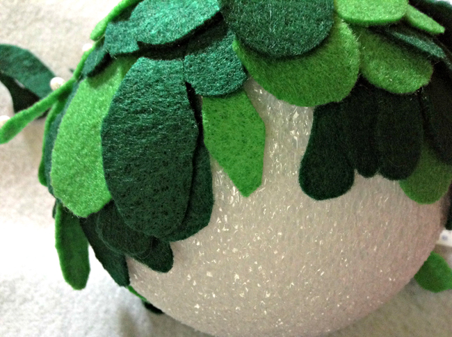 felt Mistletoe leaves on Styrofoam ball