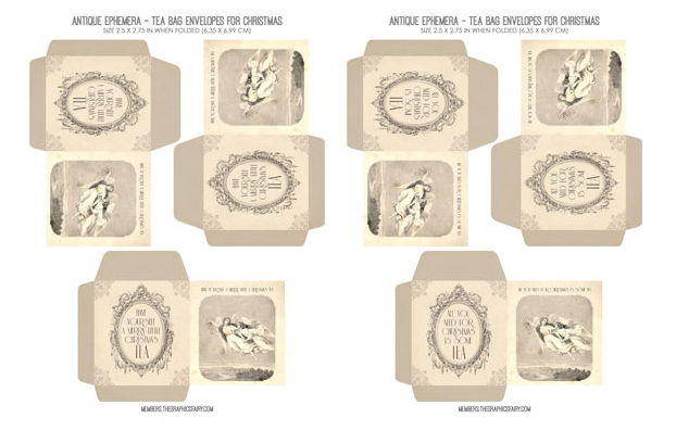 Antique Ephemera Collage with Angels tea bag envelopes