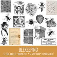 Bee themed collage with beekeeper