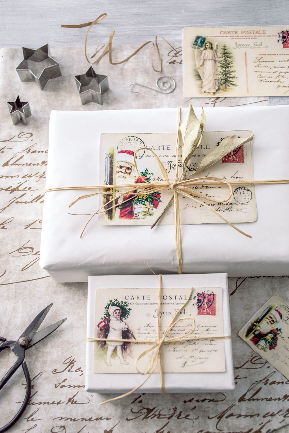 Holiday Wrapping ideas with vintage postcards