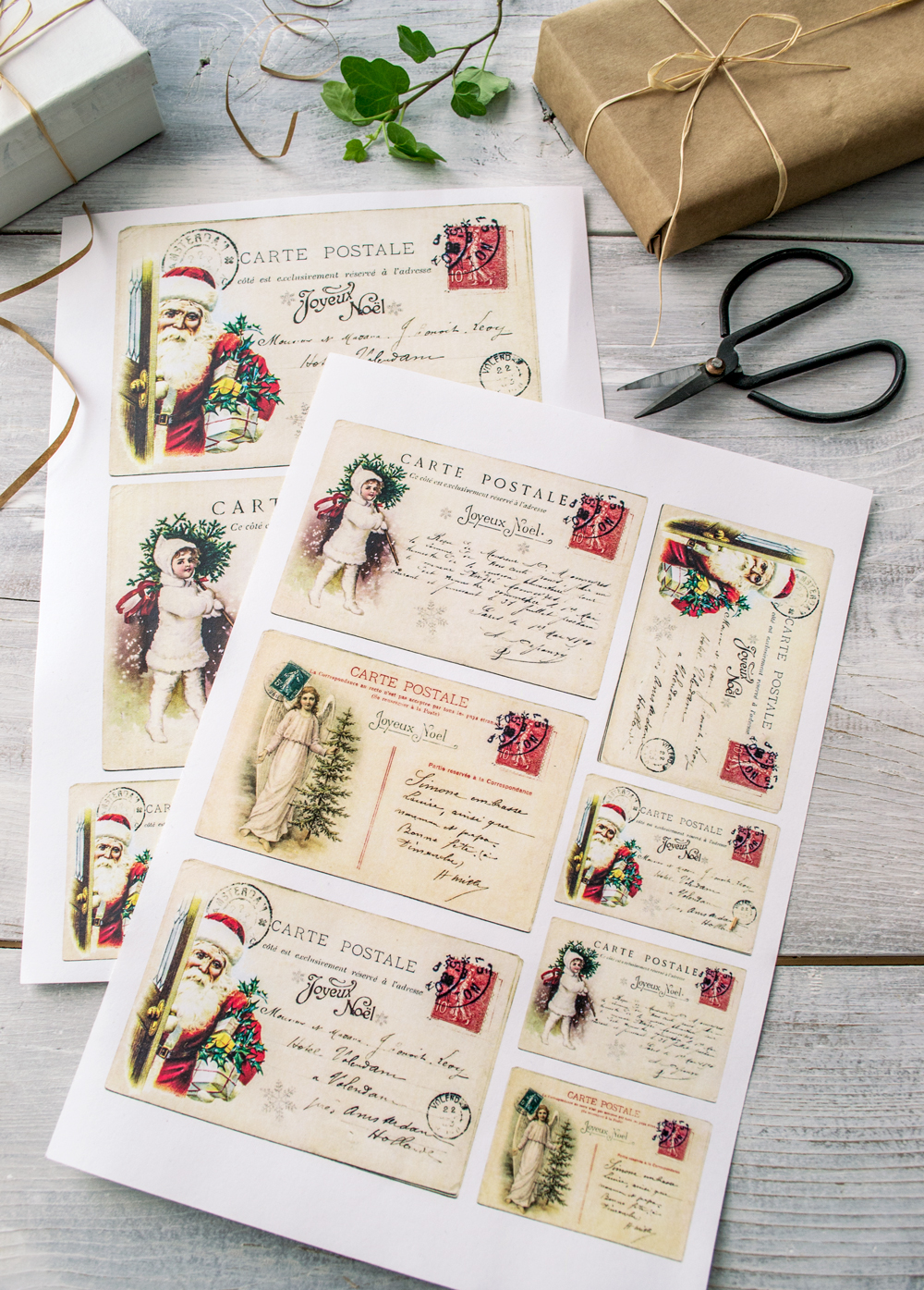 Vintage French Christmas Postcards - free printable!