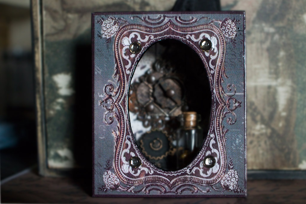 Shadow Box Frame with gears and bottle