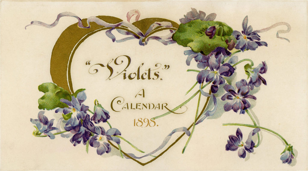 1895 Printable Violets Calendar Cover with Heart