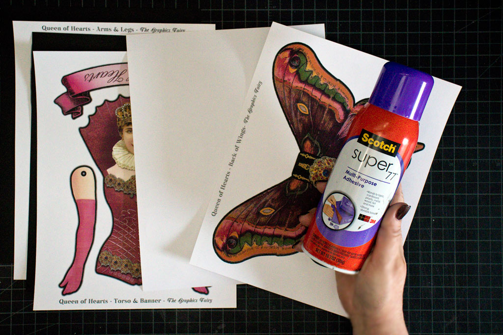 spray adhesive and Paper art doll with wings