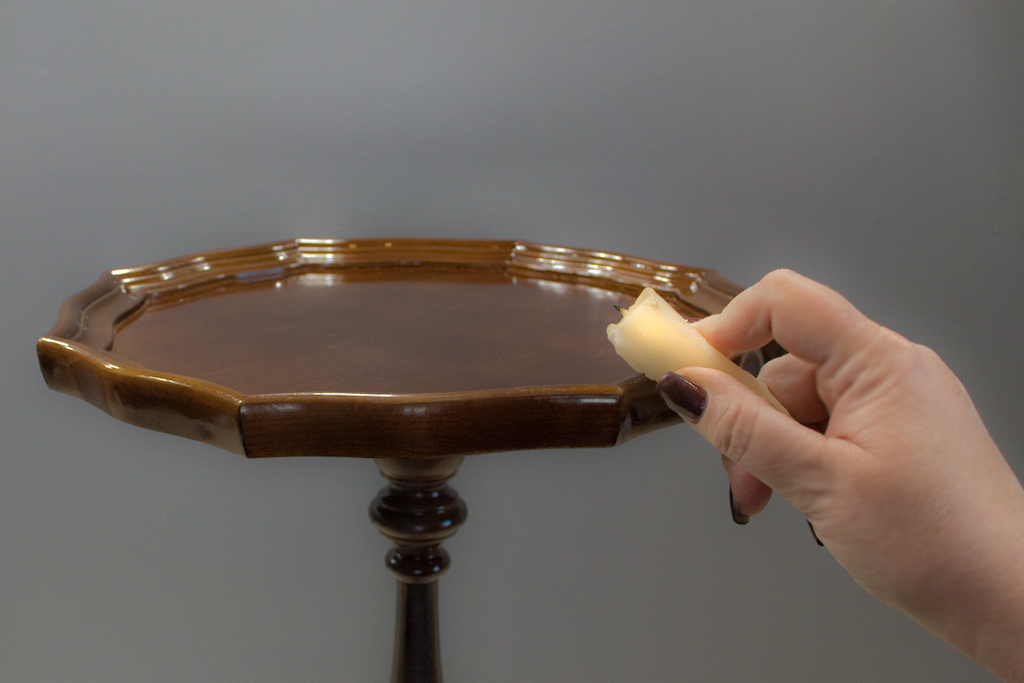 distressing table with wax