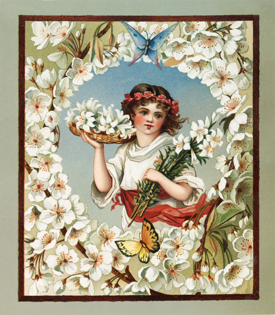 Vintage Sweet Flower Girl with Butterflies Image