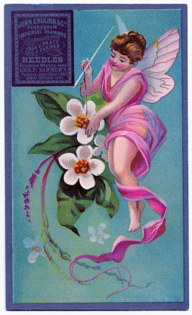 Antique Sewing Card Winged Lady