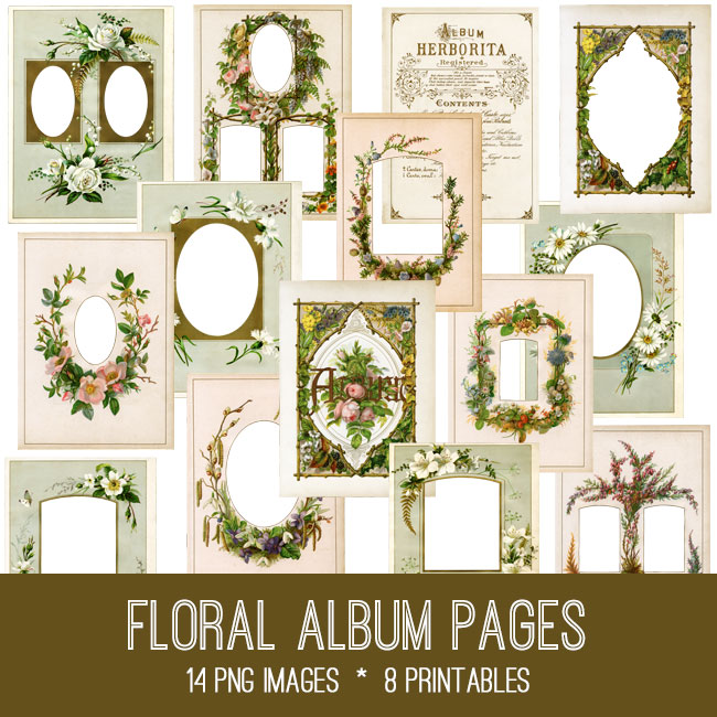 floral album pages collage