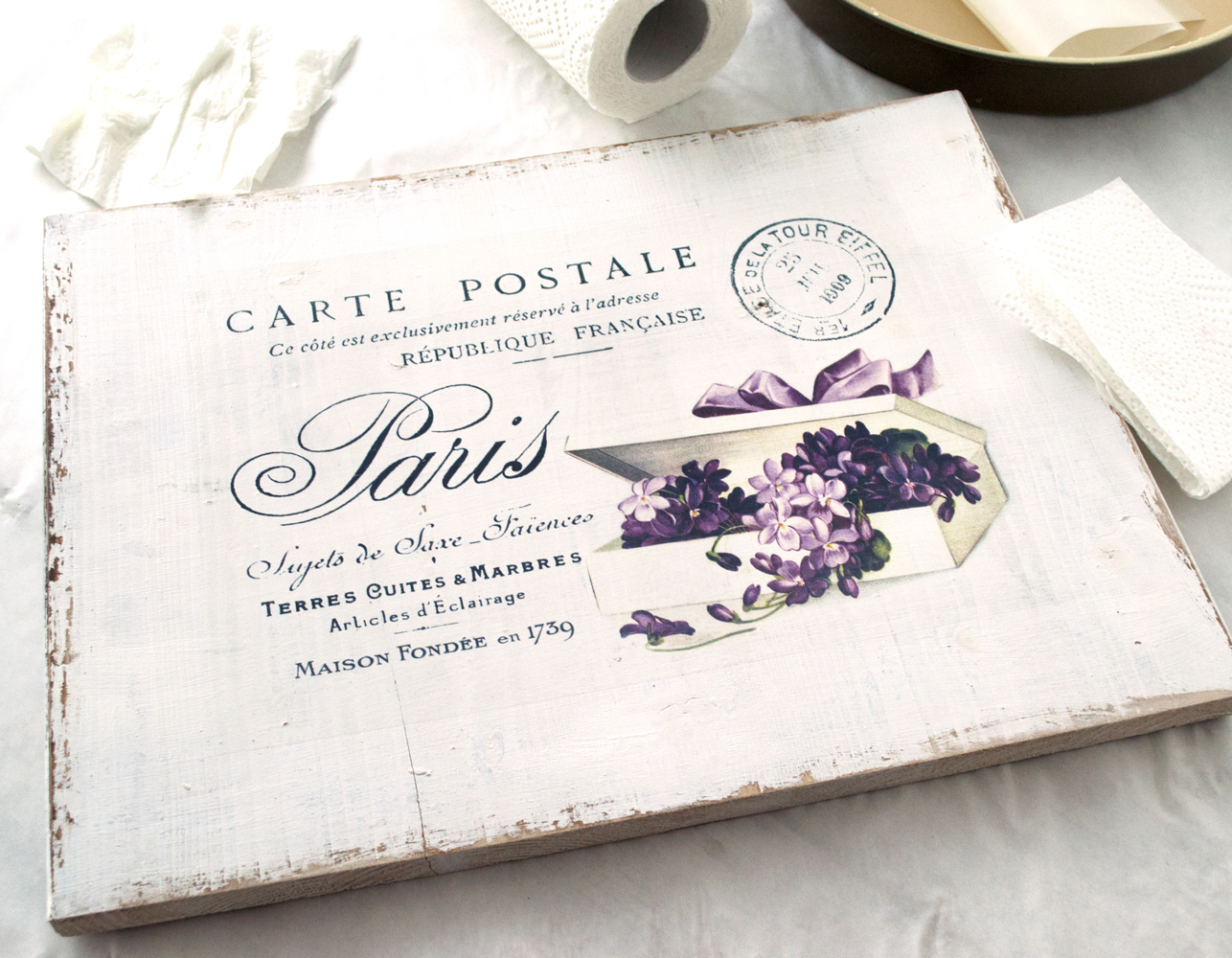 DIY Shabby French Postcard Sign project & free printable!