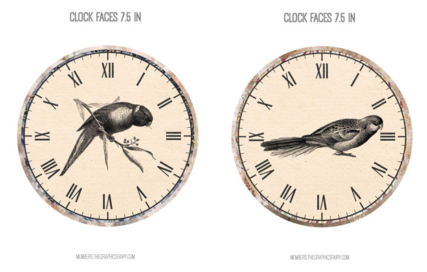 Birds Collage on clocks
