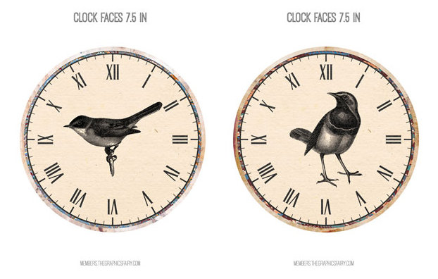 Birds Collage on clocks