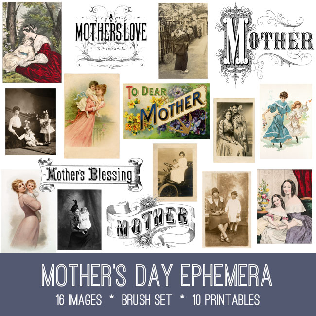 Mother's Day Ephemera Collage with Mothers and children