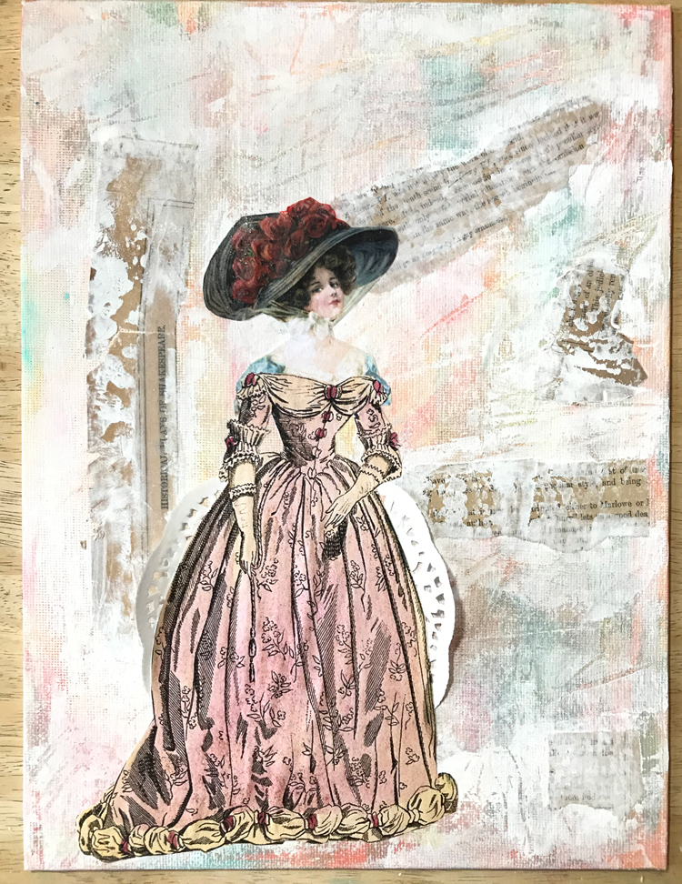 collage with lady and rose hat