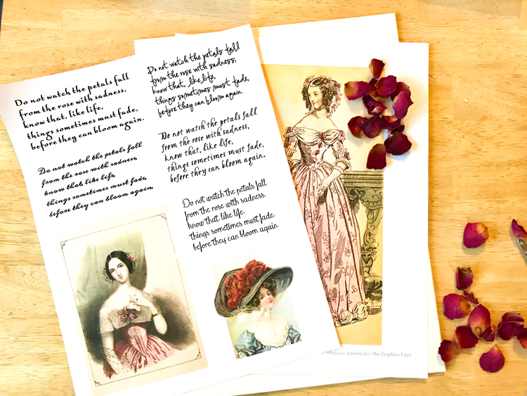 Printable pages with ladies and rose petals