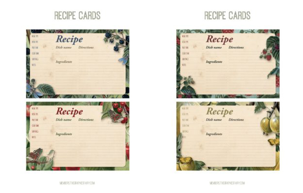 Berries and Cherries Collage recipe cards