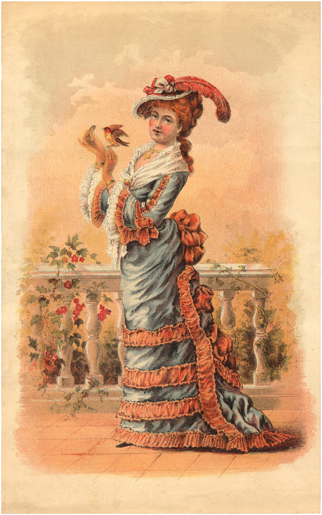 Elegant Victorian Lady Holding Red Bird Image! - The Graphics Fairy