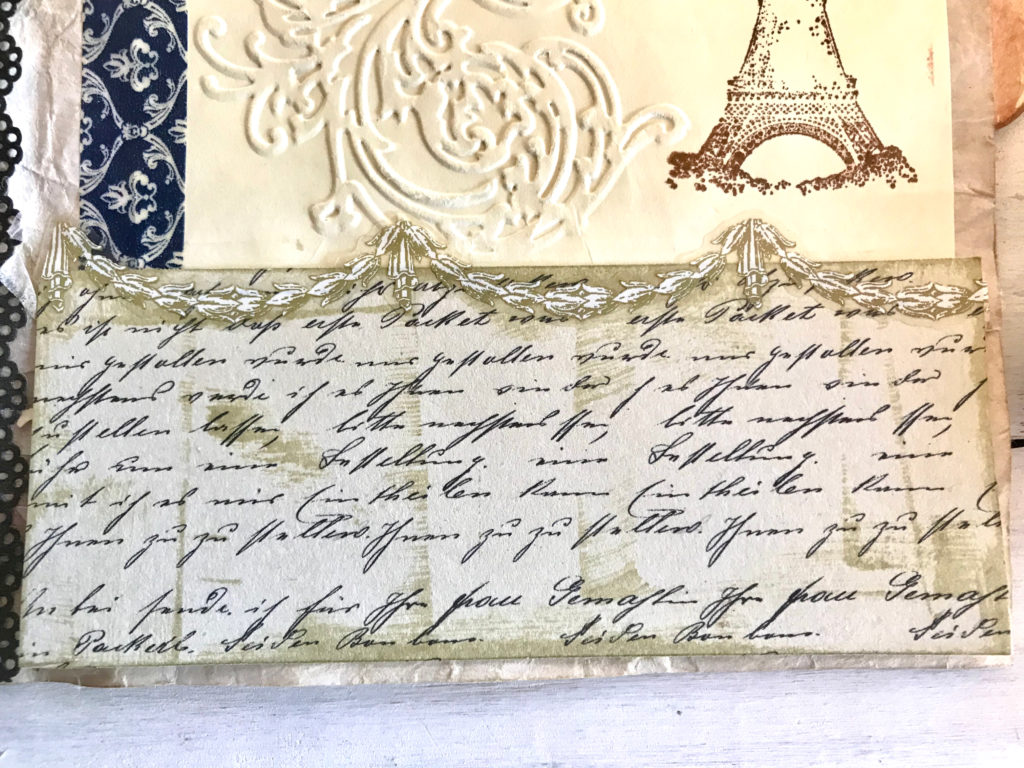 junk journal page with old letter and eiffel