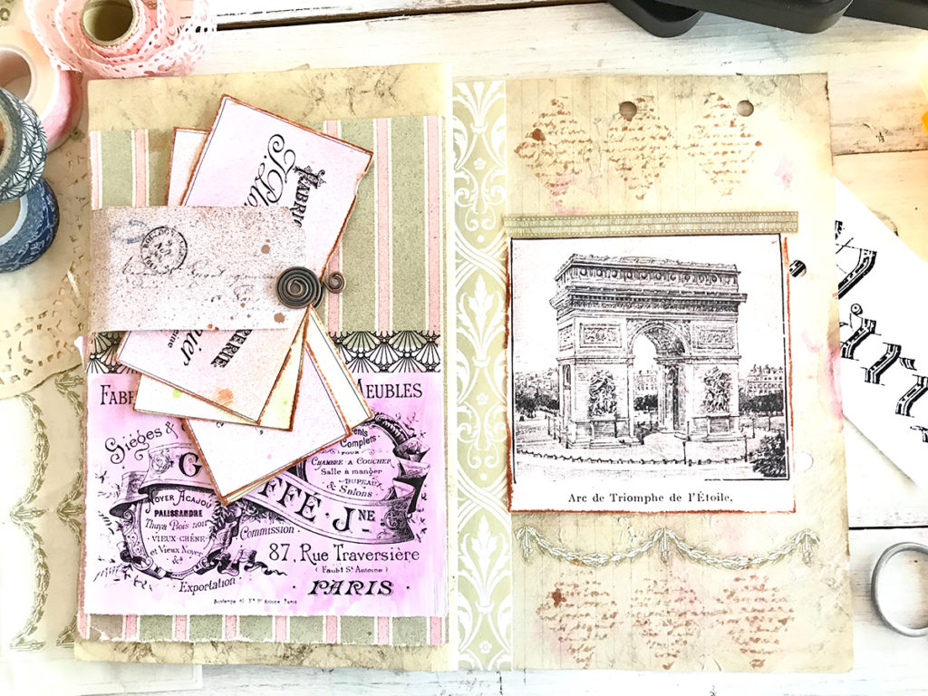 junk journal page with french Arch de triomphe