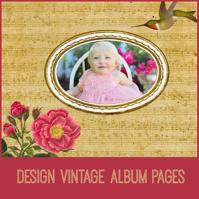 Birds and Botanical Flowers collage album page with baby