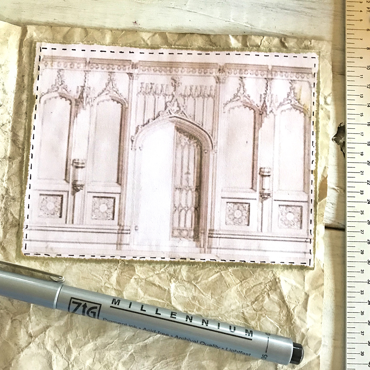 Architectural print with stitches