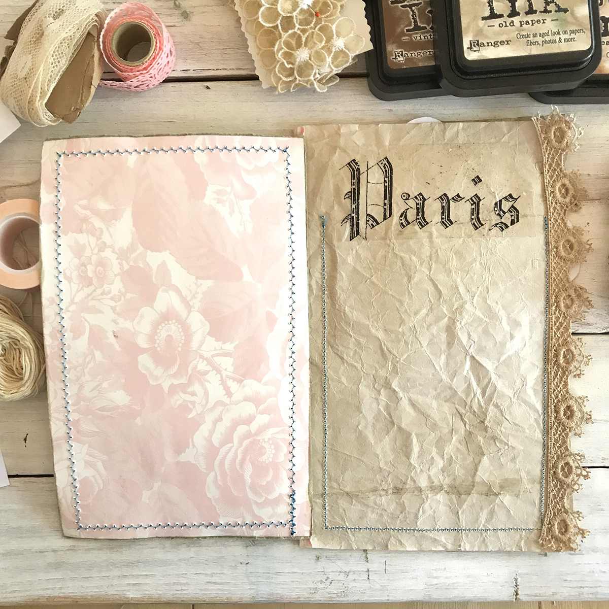 Junk Journal page with flowers and paris