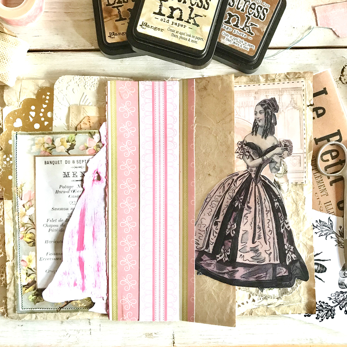 Junk journal page with victorian lady