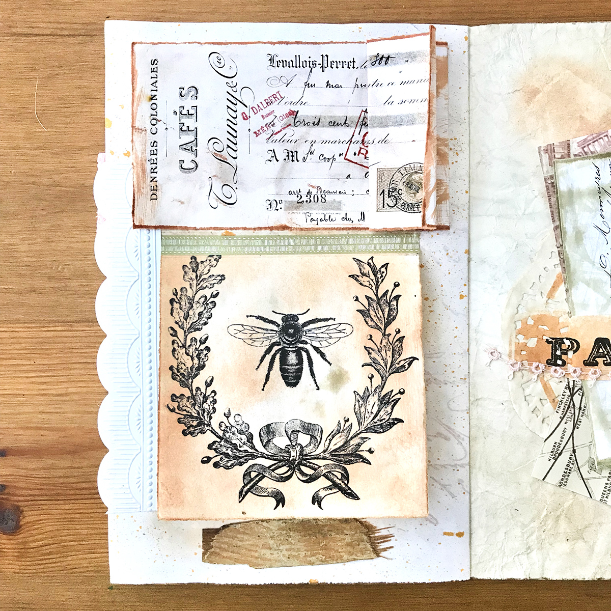 bee with wreath on page