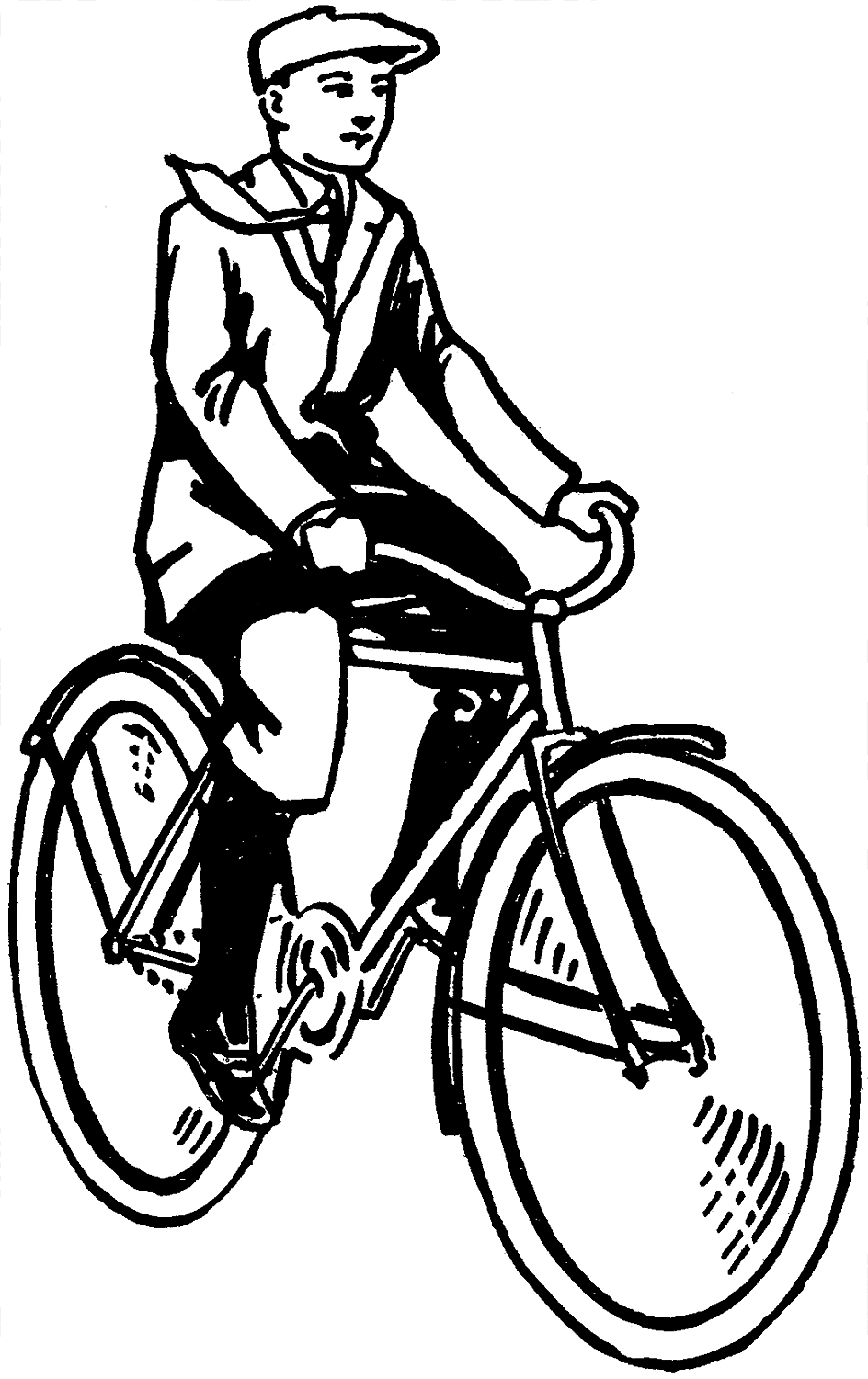 riding bicycle clipart black and white